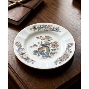 Vintage WEDGWOOD Kutani Crane Trinket Dish / Ashtray Bone China Gold Trim 4.5"
